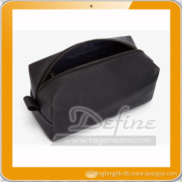 black logo-embossed Toiletry case with top zipper closure